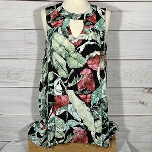 LC Lauren Conrad Tropical Floral Keyhole Sleeveless Tunic Top Size Large